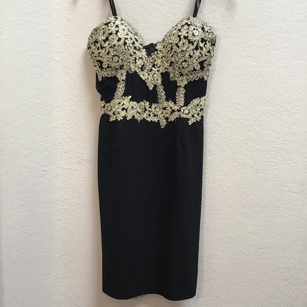 EUC Windsor Black and Gold Mini Dress